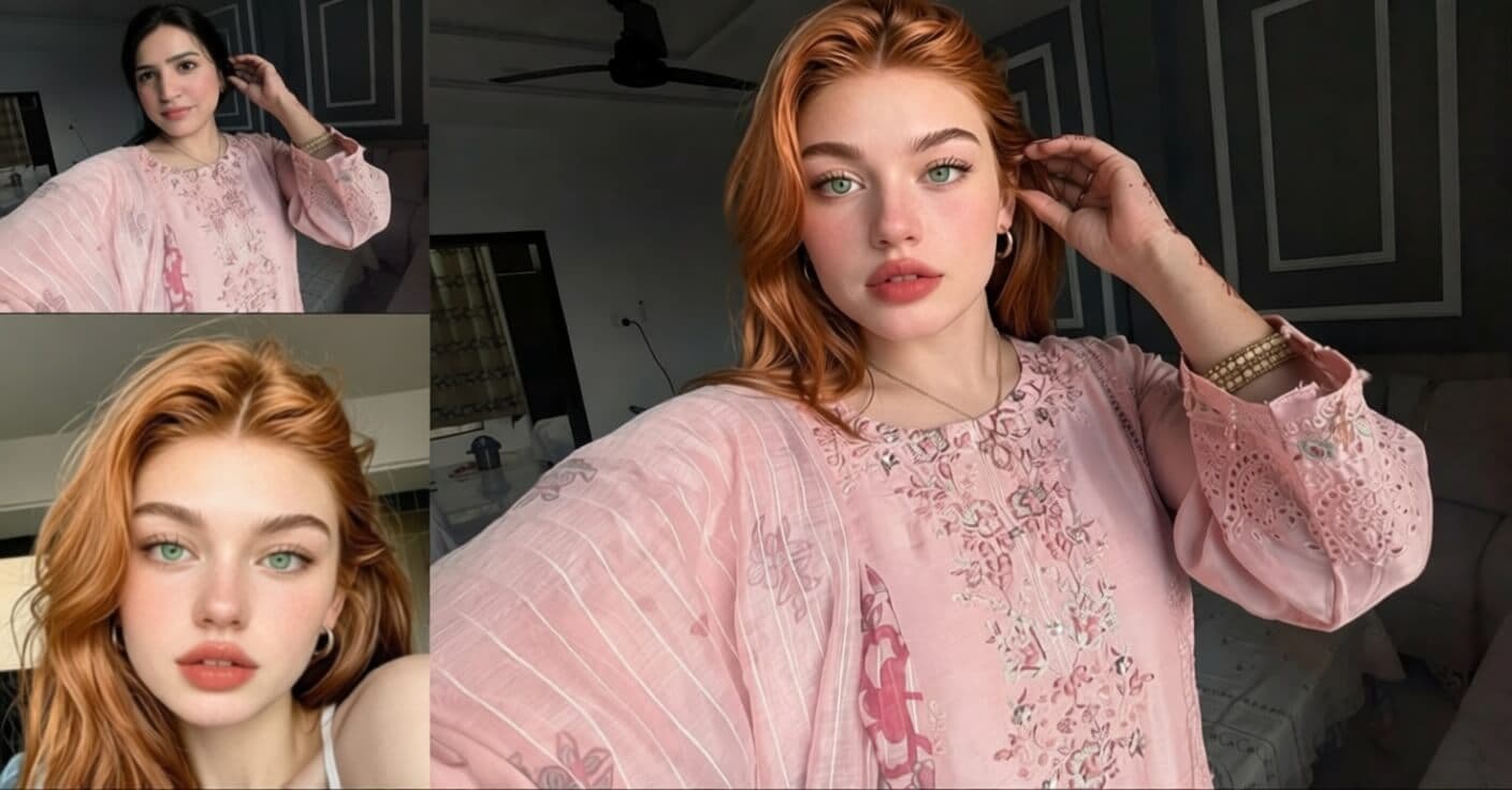 High-quality AI face swap result — original face, replacement face, and seamless output